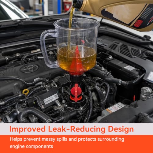 Engine Oil Funnel Kit, 18Pcs No Spill Automative Oil Change Kit with 12 Adapters, Elbow Fittings, Arrow Screen & Magnetic Trays, Coolant Funnel Set Compatible with GM, Ford, BMW, Audi