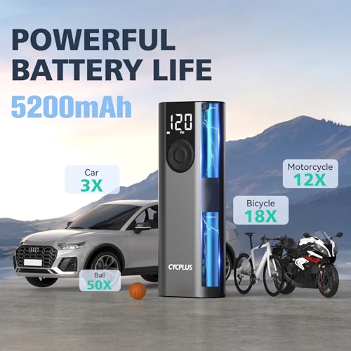 CYCPLUS Tire Inflator Portable Air Compressor, 150 PSI Cordless Air Pump with Digital LCD Screen Pressure Gauge, Electric Pump for Car, Motorcycle, Bicycle and Balls