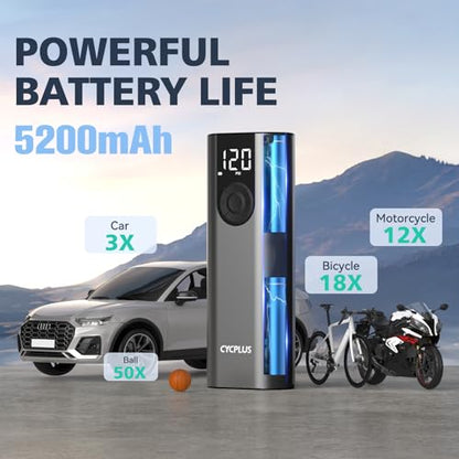 CYCPLUS Tire Inflator Portable Air Compressor, 150 PSI Cordless Air Pump with Digital LCD Screen Pressure Gauge, Electric Pump for Car, Motorcycle, Bicycle and Balls