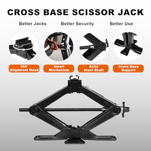 TCE AST10202SU Torin Wide Base Cross Car Scissor Jack: Steel Portable Quick Lift Tire Jacks Include Ratchet Wrench for Car, Truck, Sedans and MPV, 1.5 Ton (3,000 lbs) Capacity, Black - size: 1.5 Ton, style: Deluxe Base