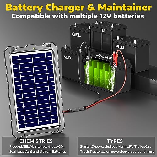 SUNAPEX 12V Solar Battery Charge: 8W Waterproof Portable Solar Panel Kit - Battery Maintainer Trickle Charger - with Upgrade Built in Charge Controller for Car Boat RV Trailer Automotive Motorcycle - size: 8W