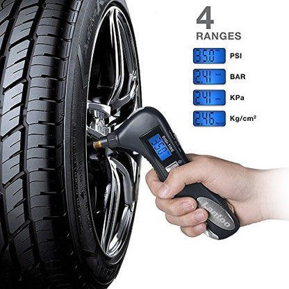 Digital Tire Pressure Gauge 150 PSI – 5-in-1 Emergency Tool for Cars, Trucks & Bikes – Includes Seatbelt Cutter, Window Breaker, LED Flashlight & Red Safety Light - 1 Pack