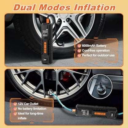 Tire Inflator Portable Air Compressor – Emergency Flat Tire Rescue & Pressure Maintenance Tool, Cordless Pump with 150PSI, LCD Screen, Auto Shut-Off – for Car, Motorcycle, Bicycle, Balls