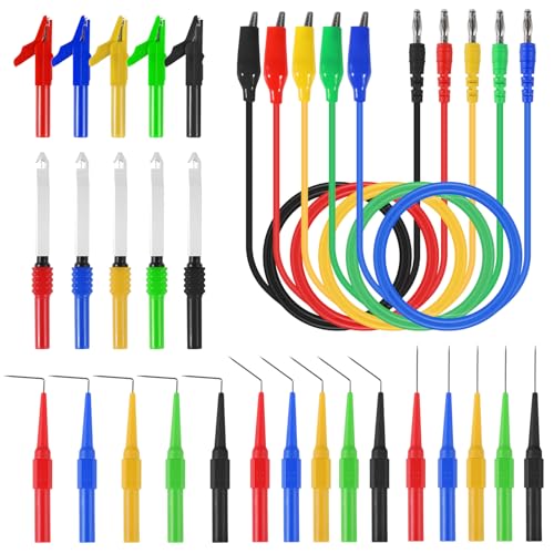 30PCS Back Probe Kit, Banana Plug to Copper Alligator Clip Automotive Test Leads Set with Alligator Clips, Wire Piercing Probes, 15PCS 30V Back Probe Pins for Car Repairing Diagnostic Circuit Testing - color: Type C