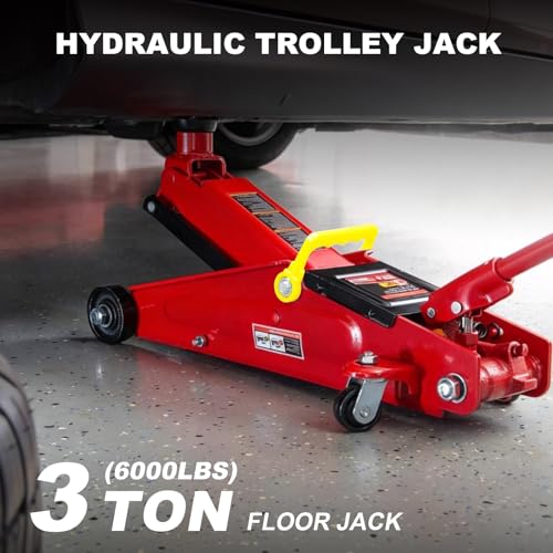 Big RED 3 Ton Hydraulic Trolley Service/Floor Jack with Extra Saddle | Lifting Range 5.8"-20.8", Fits for SUVs and Extended Height Trucks - size: 3 ton