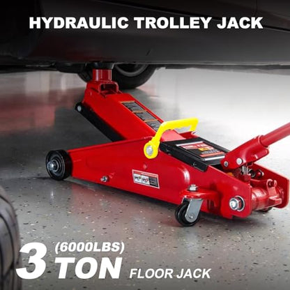 Big RED 3 Ton Hydraulic Trolley Service/Floor Jack with Extra Saddle | Lifting Range 5.8"-20.8", Fits for SUVs and Extended Height Trucks - size: 3 ton