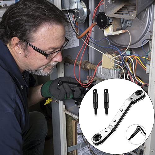 Hvac Service Wrench Tools:3/16” to 3/8” 5/16'' x 1/4''Air Conditioner Valve Ratchet Wrench with 2 Hexagon Bit Adapter Kit for Air Refrigeration Tools and Equipment Repair Tools Clearance - style: 1 Wrench + 2 Hexagon Bit