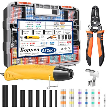 532Pcs Heat Gun for Shrink Tubing, Solder Seal Wire Connectors & Heat Shrink Tubing Kit, 26-6 AWG Waterproof Heat Shrink Wire Connectors with Mini Heat Gun for Marine Electrical - size: 532Pcs with Heat Gun