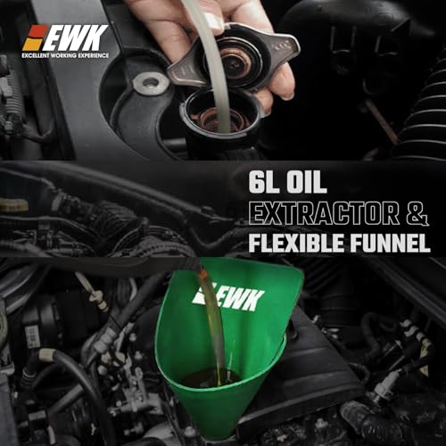 EWK 6L Oil Extractor Pump & Flexible Moldable Oil Funnel Kit, Spill-Free Fluid Change Solution for Cars, Motorcycles, Boats & Small Engines - size: 6L + Oil Funnel