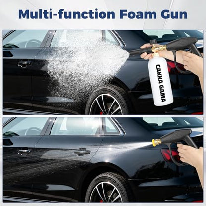 Pressure Washer Gun with Foam Cannon, Industrial Car Wash Foam Gun Kit 1/4 Quick Connector, Adjustable Soap Cannon with 5 Pressure Washer Nozzle Tips, Adapter, 1 Liter - size: Six-Piece Set