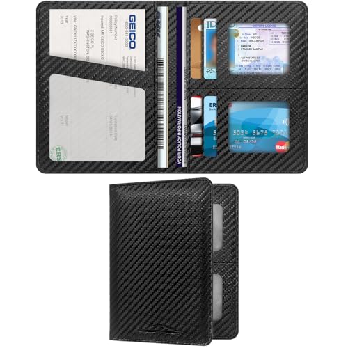 Car Registration and Insurance Holder, Premium Leather Insurance and Registration Holder,vehicle Glove Box Car Organizer, with Magnetic Shut for Cards, Driver License (Carbon Fiber Black-M) - color: 02-Carbon Fiber Black-M