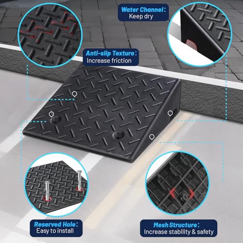 PZ 2PCS Rubber Curb Ramps for Driveway, 5 7/8" Rise Heavy Duty Car Ramp 8818 LBS Capacity 19.69"Lx 19.69"W Non-Slip Portable Shed Threshold Ramps for Doorways Sidewalk Scooters Wheelchairs Motorcycles - size: 5 7/8“ Rise