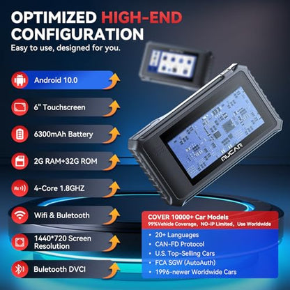 MUCAR VO6 Bidirectional Scan Tool, Full Systems Diagnostic OBD2 Scanner, Automotive Diagnostic Scanner for Car, 28+ Services Code Reader, CAN FD, FCA/AutoAuth, Lifetime Free Update=No Subscriptions