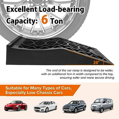 Car Ramps for Easy Vehicle Maintenance and Safe Lifting, Sturdy, Lightweight, Low Profile Car Ramps for Jack Support, Heavy Duty Tire Ramps for Low Chassis Cars, 2 PCS - size: 6 Ton