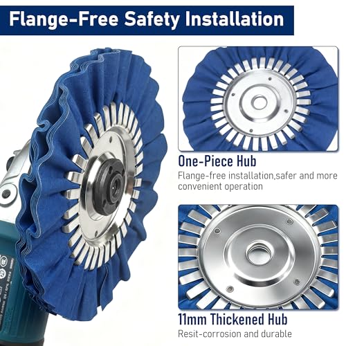 11PCS 6" Airway Buffing Wheels with Flange-Free One-Piece Hub | Flange-Free Installation | 5/8" Arbor Hole | 11mm Thickened Hub | Aluminum Polishing Kit | Mirror Finish | Angle Grinder - size: 6" Airway Buffing Wheels