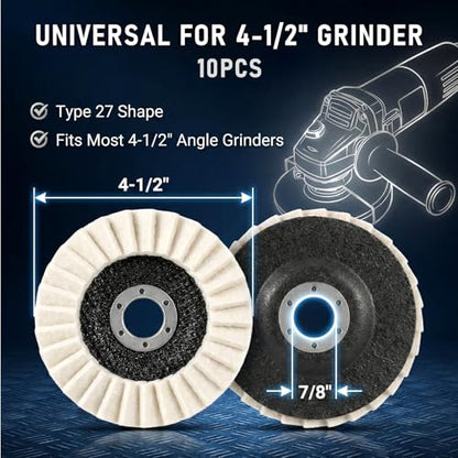 10 Pcs Wool Polishing Wheel Disc, Thicken Arbor Buffing Wheel 4-1/2" x 7/8" Arbor Wool Felt Flap Polishing Disc for Angle Grinder Multi Surface Metal Wood Glass Ceramic Automotive