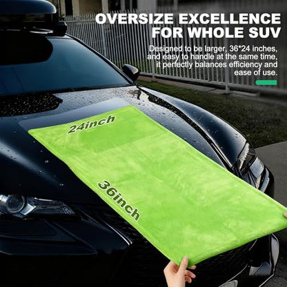 BRUSH FAMILY 3 Pack Car Microfiber Towels with Car Wash Mitt | 1200 GSM 35”x24”& 16"x16" Microfiber Car Drying Towels Ultra-Absorbent, Streak Free, Double Twisted-Loop Cleaning Cloth
