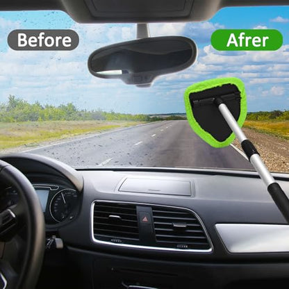 Beieverluck 20 Pieces Windshield Cleaner Tool, Inside Car Windshield Cleaning Tool with 12 Microfiber Pads, 4 Spray Bottle, and Extendable Handles Car Window Cleaning Tool Kit, Green - color: green
