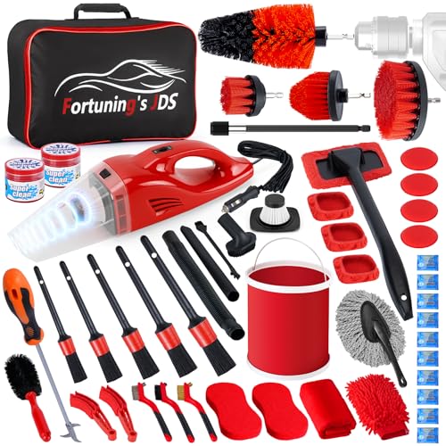 55PCS Car Detailing Kit Interior Cleaner with High Power Handheld Vacuum, Car Detailing Brush Set, Car Cleaning Kit, Drill Brush Set, Car Cleaning Tools Brushes for Interior, Exterior, Wheels - color: Red