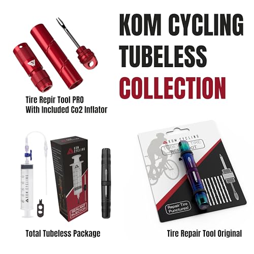 KOM Cycling Tubeless Tire Repair Kit for Bikes 8 Colors! Fixes Mountain Bike and Road Bicycle Tire Punctures - color: Red