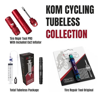 KOM Cycling Tubeless Tire Repair Kit for Bikes 8 Colors! Fixes Mountain Bike and Road Bicycle Tire Punctures - color: Red
