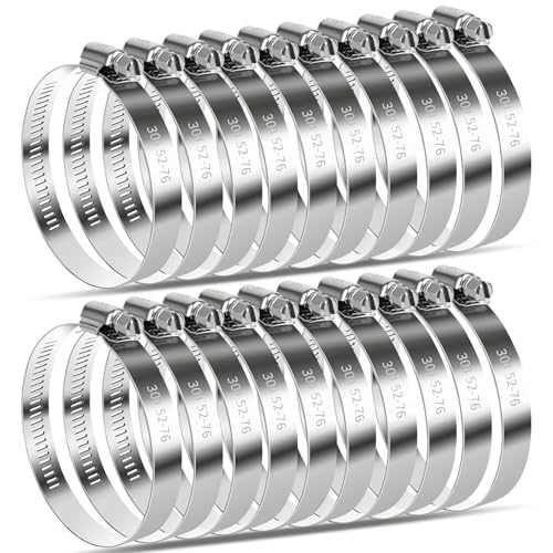 20 Pack 3 Inch Hose Clamp, Stainless Steel Hose Clamps for 2 Inch to 3 Inch Hose Pipe Large Adjustable Worm Gear Hose Clamps Assortment Kit for Automotive Radiator Fuel Line, Mechanical - color: Metallic 20 Pcs, size: 3"