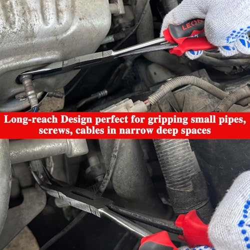Straight and 45-Degree Bent Needle Nose Pliers Set 2Pcs Double Jointed Needle Nose Pliers Set Extra Long Needle Nose Plier with Serrated Jaw Long reach pliers for Hard to Reach Narrow Spaces - style: Straight Nose & 45 Degree Bent Nose
