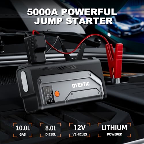 Car Jump Starter 5000A, Jump Starter Portable Battery Pack for 10.0L Gas and 8.0L Diesel Engines, 12V Lithium Jumper Box, Car Starter Booster with Power Bank, LED Light, Jumper Cable - color: Steel