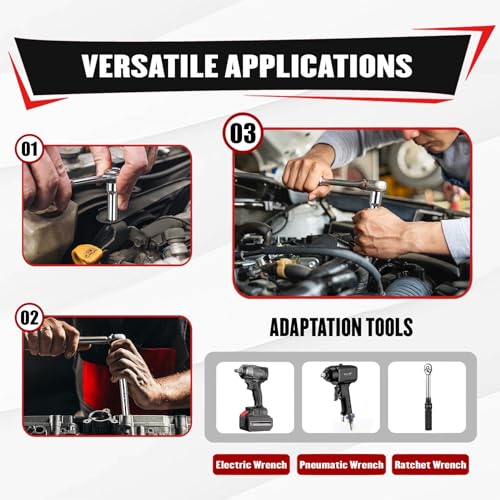 YIYITOOLS 25Pcs Drive Tool Accessory Kit, 1/4" 3/8" 1/2" Socket Accessories, Extension Bar, Adapter, Universal Joint & T-Bar, Professional CR-V Steel Construction - size: 25Pcs (Tool Accessory)