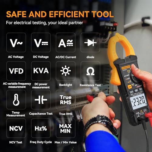 Digital Clamp Meter 6000 Counts Voltage Tester with Auto Range,AC/DC High Voltage,AC/DC Current,DC Power, ACV VFD, Resistance, Capacitance, Diode, Live Wire Test, NCV, True RMS,AC Current Meter LD206+ - style: LD206+ 6000 Counts AC/DC Current