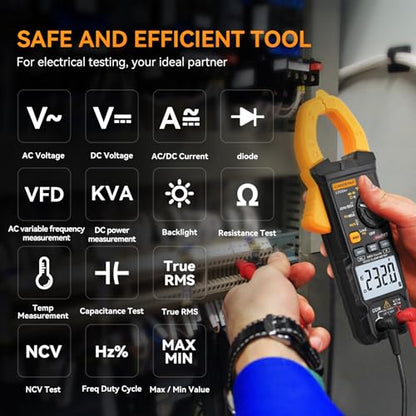 Digital Clamp Meter 6000 Counts Voltage Tester with Auto Range,AC/DC High Voltage,AC/DC Current,DC Power, ACV VFD, Resistance, Capacitance, Diode, Live Wire Test, NCV, True RMS,AC Current Meter LD206+ - style: LD206+ 6000 Counts AC/DC Current