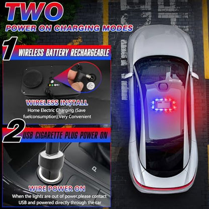 Rechargeable Red Blue Emergency Roof Top Strobe Light Wireless Battery, 48LED 17 Flashing Modes,High Low Brightness,Hazard Traffic Lights w/Magnetic Base, Remote Control for Construction Vehicles - color: Red Blue