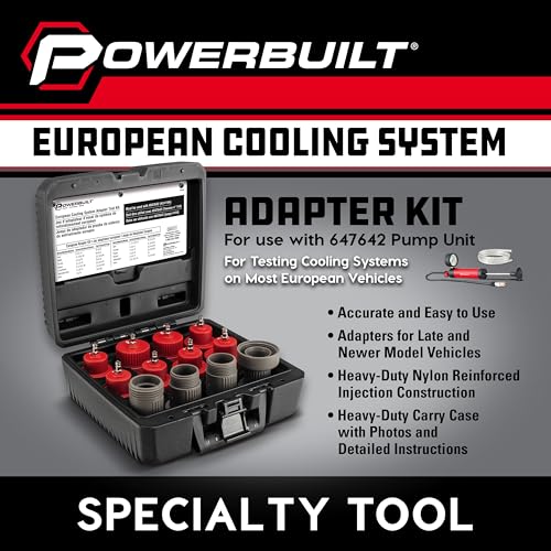 Powerbuilt Cooling System Pressure Tester Adapter Kit for European Vehicles – 12-Piece Set for Audi, BMW, VW, Mercedes & More – Works with Model 647642 Pressure Testing Pump - 647644 - size: European Car Adapters