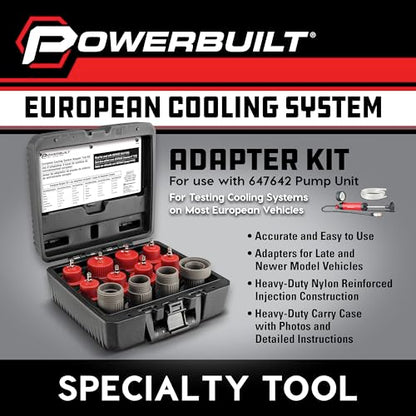 Powerbuilt Cooling System Pressure Tester Adapter Kit for European Vehicles – 12-Piece Set for Audi, BMW, VW, Mercedes & More – Works with Model 647642 Pressure Testing Pump - 647644 - size: European Car Adapters