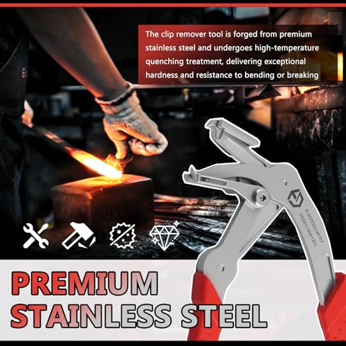 2026 Upgrade Spring-Loaded Car Clip Pliers,Stainless Steel Panel Clip Removal Pliers,Multi-Functional Car Clips Remover Tool for Removing Door Panel Trim Bumper Clips - color: Red