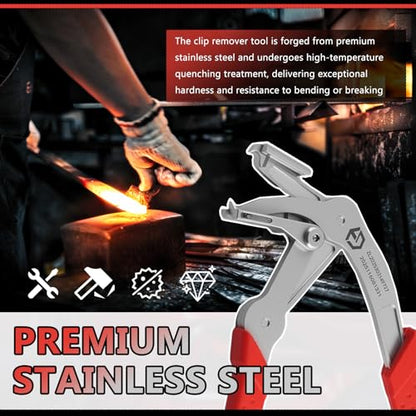 2026 Upgrade Spring-Loaded Car Clip Pliers,Stainless Steel Panel Clip Removal Pliers,Multi-Functional Car Clips Remover Tool for Removing Door Panel Trim Bumper Clips - color: Red