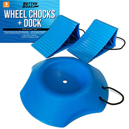 Trailer Wheel Chocks with Rope and Wheel Dock, for Boat Trailers, Travel Campers, RV Accessories, Travel Trailers, and All Trailer Tires - style: Chocks & Dock