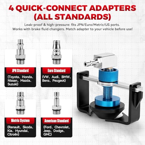 Universal Brake Bleeder Adapter for Multiple Car Brands | 22–58mm adjustable range; aluminium alloy body; 4 quick couplings included; fitted with rubber seal rings - style: Universal Brake Bleeder Adapter