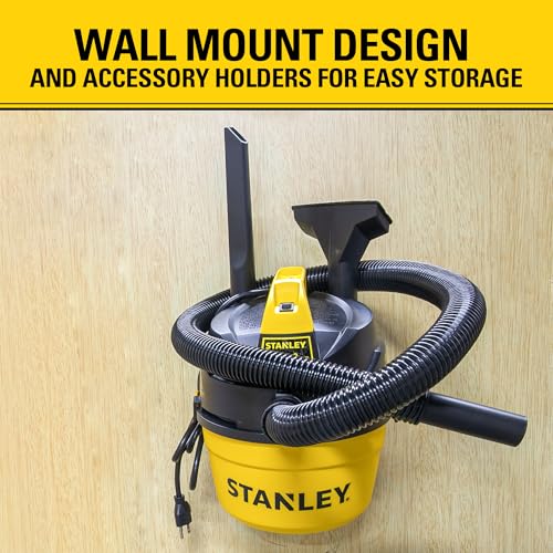 STANLEY Shop Vacuum Wet and Dry, 1 Gallon 1.5 Peak HP Small Wet Dry Vac with 60CFM Powerful Suction, Portable Wall Mount Vacuum Cleaners for Home, Car, Garage and DIY Workshop, SL18101P-1H - size: 1 Gallon, 1.5 HP, 52" Sealed Pressure