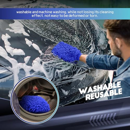 wuyaoyao 2PCS Car Wash Mitt, 10.14"×7.12" Chenille Microfiber Car Wash Mitts, Scratch-Free & Lint-Free, Absorbent Double Sided Clean Glove for Cars Cleaning, Auto Cleaning Supplies (Dark Blue) - color: Dark Blue