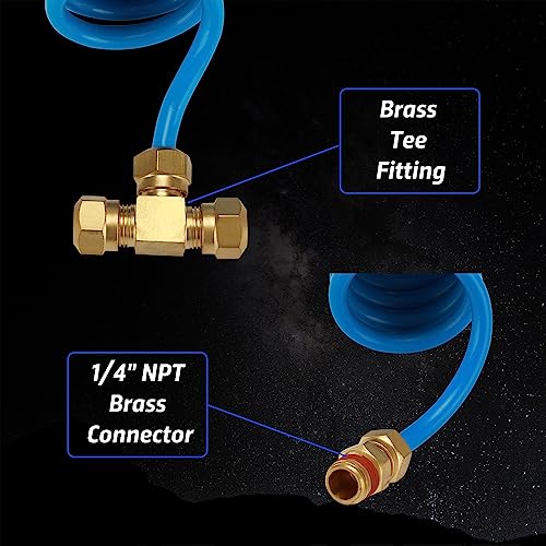 Heavy Duty Truck Air Seat Blow Gun Kit, Lever Air Blow Gun with 2 Nozzle Tips, 1/4 Inch NPT X 11.5 Feet Nylon Coil Air Hose. Air Duster Blow Gun, Dust Cleaner with Nozzles, Blue - size: Blue Hose