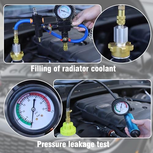 31PCS Coolant Pressure Tester Kit with 22 Radiator Adapters, Cooling System Leak Detector, Vacuum Pump, Vacuum Purge & Refill Tool, Water Tank Leak Test Detector Set for Car -Black