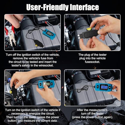 Qivine Automotive Circuit Fault Probe Tester, High-Precision Fuse Current Tester, 20A 48V Car Circuit Probe Tester with Backlit Display Front Light for Various Vehicles