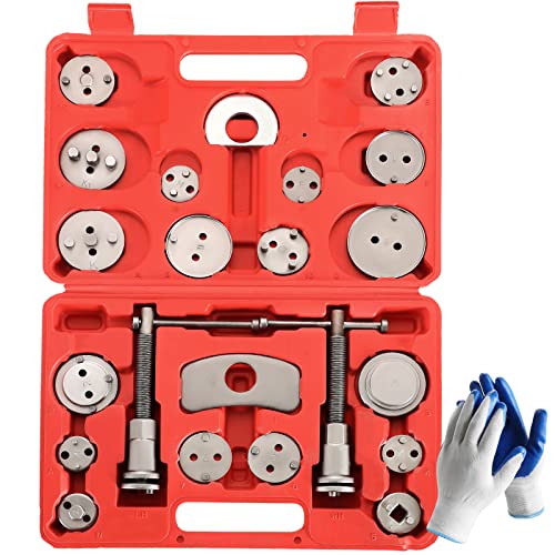 24PCS Disc Brake Caliper Tool Kit | Heavy Duty Brake Caliper Compression Tool for Brake Pad Replacement Reset, Fits Most American European Japanese Autos (Red) - color: Red