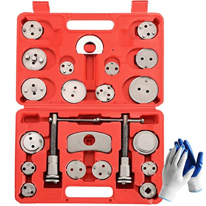 24PCS Disc Brake Caliper Tool Kit | Heavy Duty Brake Caliper Compression Tool for Brake Pad Replacement Reset, Fits Most American European Japanese Autos (Red) - color: Red
