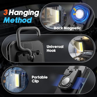 1-Pack LED Rechargeable Work Light with Flexible Gooseneck Light, 750LM Portable Magnetic Light with Stepless Dimming & 6 Lighting Modes, Magnet, Hook & Clip for Car Repair, Camping, Emergency