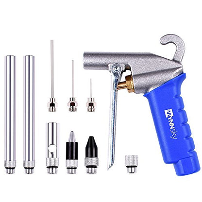 High Flow Air Blow Gun with 9 PCS Blower Tips, 6 inch Extensions, Needle and Rubber Tip, Xtreme Flow Nozzle, Adaptor, 120PSI Working Pressure, Air Compressor Accessories Kit, Cleaning Air Tool