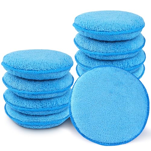 Microfiber Wax Applicator Pads, 5 Inch Round Foam Buffing & Detailing Polishing Pads, Reusable Car Wax Applicator for Car Cleaning, Waxing & Fine Polishing, 12 Pack