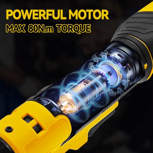 3/8" Extended Cordless Ratchet Wrench for Dewalt 20V Series Batteries, 320 RPM, 80 N.m Electric Power Ratchet Wrench,Built-in LED Light, Extended 6-inch Long Neck