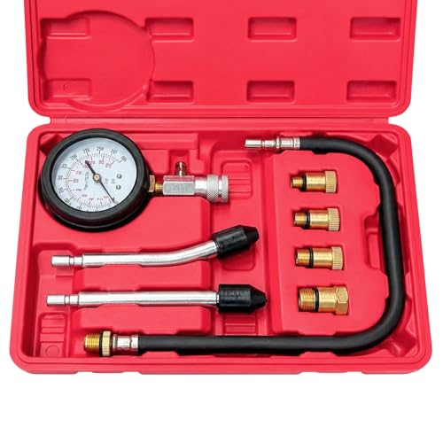 Petrol Engine Cylinder Compression Tester Kit, 0-300 PSI Auto Small Engine Compression Tester Set, Professional Cylinder Pressure Gauge w/Adapters for Car Motorcycle